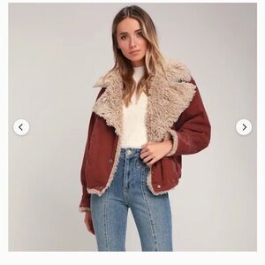 Free People Owen Burgundy Faux-Shearling Collar Jacket